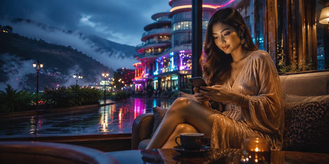 Pemain menggunakan telefon untuk log masuk ke platform 9club di Genting Highlands